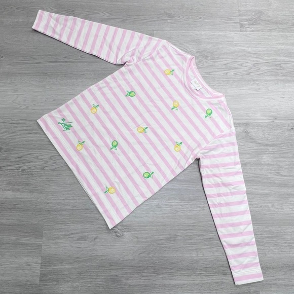 Lilly Pulitzer Other - Lilly Pulitzer Girls Pink White Striped Lemon Lime Embroidered Top M 6-7 017832
